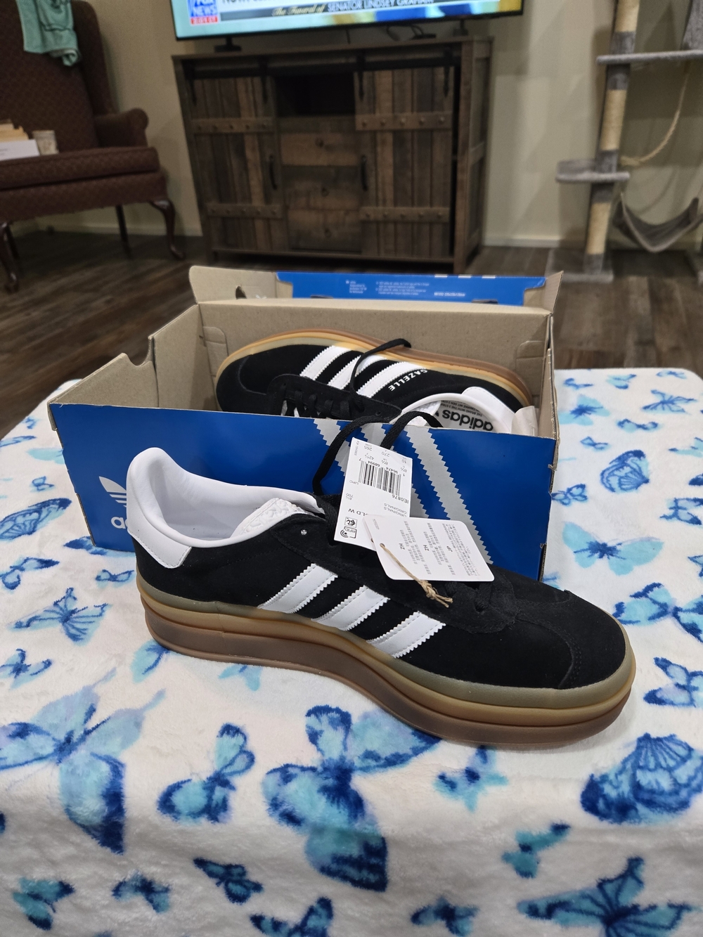 adidas Black & White Suede Sneakers with Gum Sole